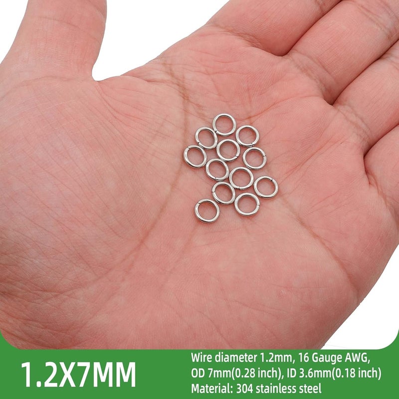 THREENEST 500PCS 7mm 1.2mm Thickness 16 Gauge Stainless Steel Jump Rings, Unwelded Metal Round Strong Thick Craft Ring for Necklace Bracelet Keychain Chainmail Jewelry Making - Image 2